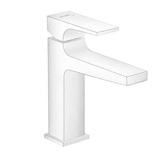 hansgrohe Wasserhahn Metropol, wassersparende Armatur mit Komfort-Höhe 110mm mit Push-Open Ablaufgarnitur, Mattweiß von hansgrohe