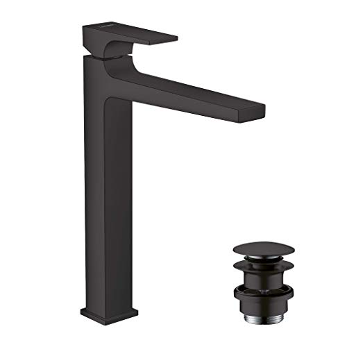 hansgrohe Wasserhahn Metropol, wassersparende Armatur mit Komfort-Höhe 260mm mit Push-Open Ablaufgarnitur, Mattschwarz hansgrohe Wasserhahn Metropol, wassersparende Armatur mit Komfort-Höhe 260mm mit Push-Open Ablaufgarnitur, Mattschwarz von hansgrohe
