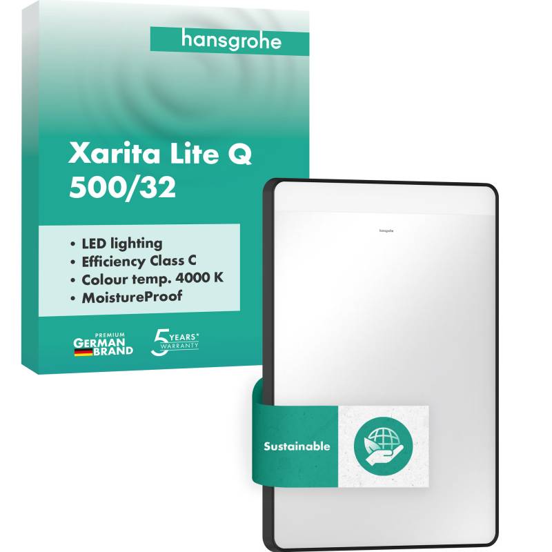 hansgrohe Xarita Lite Q Spiegel, horizontale LED-Belechtung, 500x30x700mm, Wandschalter, 54956670 von Hansgrohe