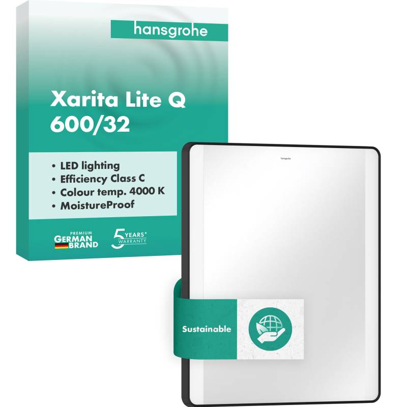 hansgrohe Xarita Lite Q Spiegel, seitliche LED-Belechtung, 600x30x700mm, Wandschalter, 54962670 von Hansgrohe