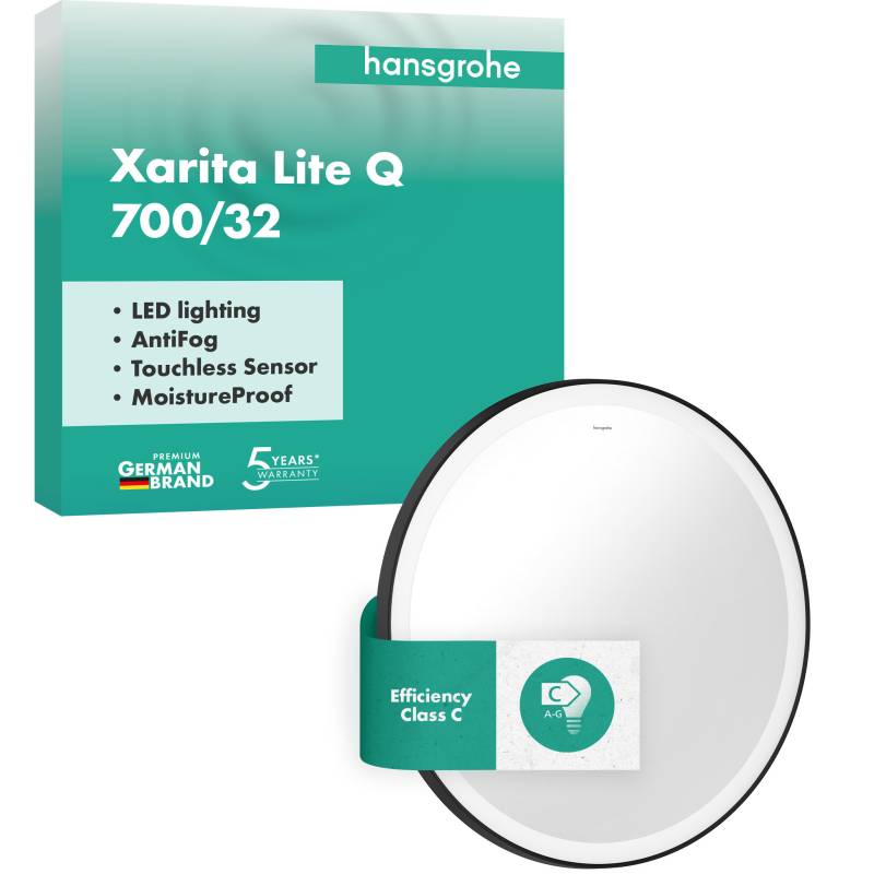 hansgrohe Xarita Lite S Spiegel, runde LED-Beleuchtung, 700x30x700mm, IR Sensor, Spiegelheizung, 54979670 von Hansgrohe