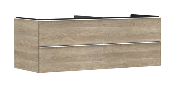 hansgrohe Xelu Q Waschtischunterschrank, 1360x550, 4 Schubkästen, für Konsolen mit Aufsatzwaschtisch, ohne Siphonausschnitt 5408, Farbe: Möbel Eiche Natur/Griff Mattweiß von Hansgrohe