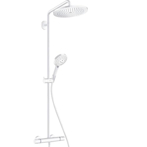 hansgrohe wassersparendes Duschsystem Croma Select S Showerpipe 280 Regendusche (Duschkopf, Duschstange, Thermostat, Schlauch, 3 Strahlarten) Mattweiß von hansgrohe