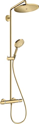 hansgrohe wassersparendes Duschsystem Croma Select S Showerpipe 280 Regendusche (Duschkopf, Duschstange, Thermostat, Schlauch, 3 Strahlarten) Polished Gold Optik von hansgrohe