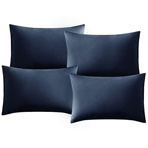 Hansleep 4er Set Kissenbezug 50x70 cm Marineblau Kissenhülle Mikrofaser Kopfkissenbezug Superweicher Kissenbezüge Pillowcases mit Umschlagverschluss von Hansleep