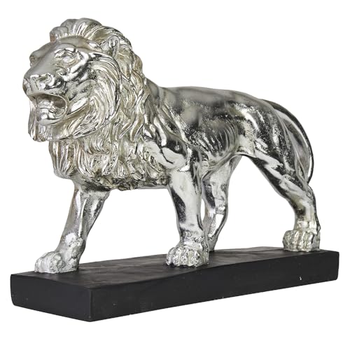 Hansmeier® Deko Skulptur Löwe - Silber - Moderne Wohnungs-Deko - 47 x 35 x 13 cm - Dekofigur zum Hinstellen - Design-Dekoration für Flur, Wohnzimmer von Hansmeier