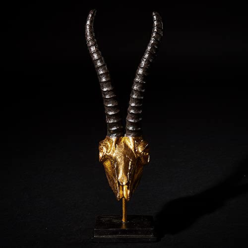 Hansmeier® Deko Skulptur Steinbock | Gold | Für Außen und Innen | 47 x 15 x 15 cm | Deko Statue Geweih von Hansmeier