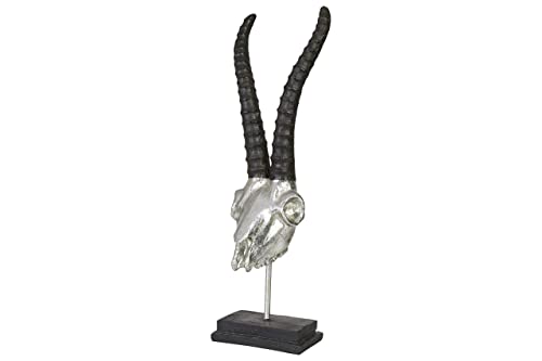 Hansmeier® Deko Skulptur Steinbock | Silber | Für Außen und Innen | 47 x 15 x 15 cm | Deko Statue Geweih von Hansmeier