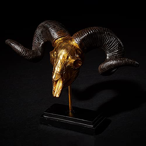 Hansmeier® Deko Skulptur Widder | Gold | Für Außen und Innen | 39 x 28 x 17 cm | Deko Statue Geweih (Widder - Gold) von Hansmeier