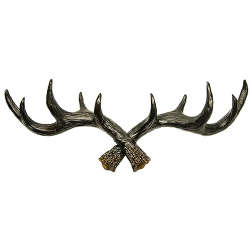 Hansmeier Geweih Kleiderhaken Garderobenhaken - Schwarz - Für Außen, Innen, Balkon & Garten - 49 cm - Hirschgeweih - Garderobe - Hohe Tragkraft von Hansmeier