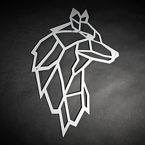 Hansmeier® Wanddeko aus Metall | 38 x 55 cm | Wasserfest | Für Außen, Innen, Balkon & Garten | Metalldeko | Deko Industrial | Motiv Wolf Silber von Hansmeier