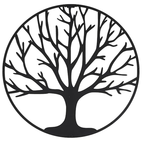 Hansmeier® Wanddeko Baum des Lebens Schwarz - 40 x 40 cm - Wasserfest, schlicht, modern - Für Außen und Innen - Metall-Deko im Industrial Style von Hansmeier