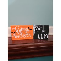 Halloween Dekor, Mini Abgestufte Tablett Deko, Bauernhaus Holz Spinne, Eek, Happy von HansondesignsByEmily
