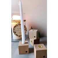 Kerzenhalter Eiche Vollholz Mit Messing Einsatz, Weihnachtsdekoration, Advent, Kerze, Stern, Würfel von HantverkDesign