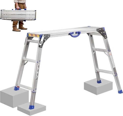 Hanured® Arbeitsplattform 100x 30cm, 2 Stufige arbeitsplattform klappbar mit Rutschfester Gummimatte, Alle Beine höhenverstellbar von 65 bis 90cm, Tragkraft 150kg von Hanured