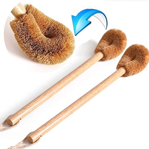 WC-Bürste aus Holz(2 Pack), Bürstenkopf aus Natürlichen Kokosfasern, Holz Toilettenbürste ideal für Saubere Toilette von Hanyi