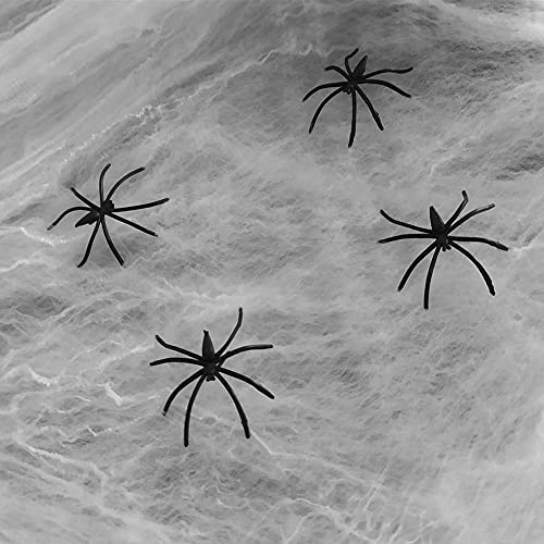 Dehnbares Spinnennetz, 1 Stück 40g Halloween Spinnweben Dekoration mit 4 Stück Gefälschte Spinnen Party Deko Requisiten von Hanyzcin