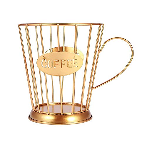 Hanyzcin Kapselaufbewahrungskorb, 1 Stück Kaffeepadhalter Küchentheke Organizer Becher Eisen Dekorationsständer Metalldrahtbecher für Kaffeekapseln, Zucker, Obst (Golden-S) von Hanyzcin