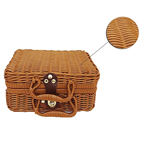 Picknickkorb, 1 Pc Plastikrattan Weave Organizer Handgemachte Wicker Aufbewahrungskoffer Vintage Koffer Fotografie Requisiten Box mit Griff (26 * 18 * 10cm) von Hanyzcin