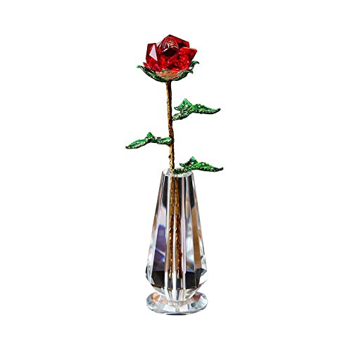 Rosen in Einer Glasvase, 1 Stück Kristallblumen Figur Ornament Künstliche Ewige Rose Geschenk für Freundin Frau Mama Frauen zur Hochzeit, Jubiläum, Geburtstag, Valentinstag (Rot) von Hanyzcin