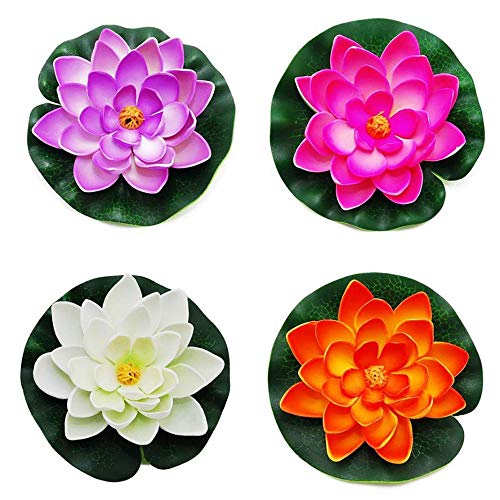 Simulation Lotus, 4 Stück Künstliche EVA Pflanze Schwimmender Teich Blume Gefälschte Lilien Pads Blume für Gartenpool Aquarium Dekoration, Teichblumen Seerosen Künstlich 10cm - Zufällige Farbe von Hanyzcin