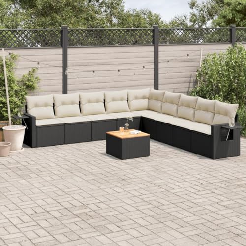 10-tlg. Garten-Sofagarnitur mit Kissen Schwarz, PE-Rattan, Modular Design, Praktischer Beistelltisch, Gartensofa, Outdoor Couch, Sitzgruppe Outdoor, Für Garten und Terrasse, 62 x 62 x 69 cm 10-tlg. Garten-Sofagarnitur mit Kissen Schwarz, PE-Rattan, Modular Design, Praktischer Beistelltisch, Gartensofa, Outdoor Couch, Sitzgruppe Outdoor, Für Garten und Terrasse, 62 x 62 x 69 cm von HaoChrymec