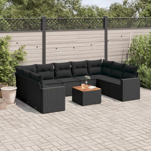10-tlg. Garten-Sofagarnitur mit Kissen Schwarz, PE-Rattan, Modulares Design, Beistelltisch aus Akazienholz, Abnehmbare Kissenbezüge, Gartenmöbel Set,Für Terrasse und Garten, 55 x 62 x 69 cm 10-tlg. Garten-Sofagarnitur mit Kissen Schwarz, PE-Rattan, Modulares Design, Beistelltisch aus Akazienholz, Abnehmbare Kissenbezüge, Gartenmöbel Set,Für Terrasse und Garten, 55 x 62 x 69 cm von HaoChrymec