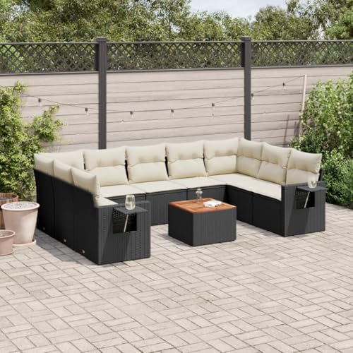 10-tlg. Garten-Sofagarnitur mit Kissen Schwarz, PE-Rattan, Modulares Design, Beistelltisch mit Akazienholz, Outdoor-Couch für Terrasse, Gartenlounge Outdoor, Sitzgruppe Outdoor, 62 x 62 x 69 cm 10-tlg. Garten-Sofagarnitur mit Kissen Schwarz, PE-Rattan, Modulares Design, Beistelltisch mit Akazienholz, Outdoor-Couch für Terrasse, Gartenlounge Outdoor, Sitzgruppe Outdoor, 62 x 62 x 69 cm von HaoChrymec