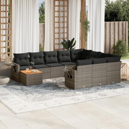 11-tlg. Garten-Sofagarnitur mit Kissen Grau, PE-Rattan, Modulares Design, Mit Beistelltisch, Abnehmbare Bezüge, Gartenmöbel Set, Sitzgruppe Outdoor, Für Terrasse und Garten, 62 x 62 x 69 cm 11-tlg. Garten-Sofagarnitur mit Kissen Grau, PE-Rattan, Modulares Design, Mit Beistelltisch, Abnehmbare Bezüge, Gartenmöbel Set, Sitzgruppe Outdoor, Für Terrasse und Garten, 62 x 62 x 69 cm von HaoChrymec