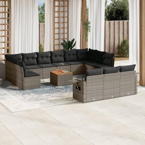 14-tlg. Garten-Sofagarnitur mit Kissen Grau Poly Rattan, Modulares Design, Beistelltisch, Abnehmbare Bezüge, Gartenmöbel Set, Gartenlounge Outdoor, Gartensofa, Outdoor Couch,366 x 305 x 231 cm 14-tlg. Garten-Sofagarnitur mit Kissen Grau Poly Rattan, Modulares Design, Beistelltisch, Abnehmbare Bezüge, Gartenmöbel Set, Gartenlounge Outdoor, Gartensofa, Outdoor Couch,366 x 305 x 231 cm von HaoChrymec