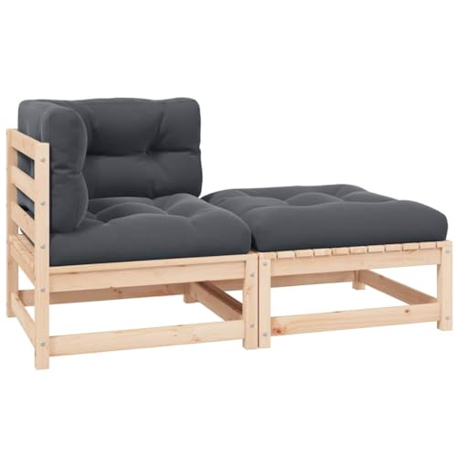 2-TLG. Garten-Lounge-Set mit Kissen, Massivholz Kiefer, Modular Design, Gartensofa, Sitzbank Outdoor, Balkonmöbel Set, Anthrazit, 70 x 70 x 67 cm von HaoChrymec