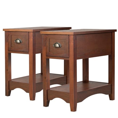 2er Set Beistelltisch mit Schublade und Ablage, 2-stöckiger Sofatisch Nachttisch, Retro-Design aus MDF und Gummiholz, Kommode mit Schubladen für Wohnzimmer, Schlafzimmer, Rotbraun, 56 x 33 x 58,5 cm 2er Set Beistelltisch mit Schublade und Ablage, 2-stöckiger Sofatisch Nachttisch, Retro-Design aus MDF und Gummiholz, Kommode mit Schubladen für Wohnzimmer, Schlafzimmer, Rotbraun, 56 x 33 x 58,5 cm von HaoChrymec