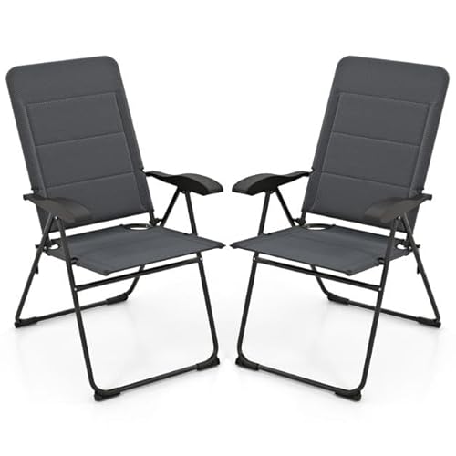 2er Set Gartenstühle mit 7-fach Verstellbarer Rückenlehne, Klappstühle aus Metall und Oxford-Gewebe, Atmungsaktive Sitzfläche, Balkonstühle, Outdoor Stuhl Set für Terrasse, Garten, Grau,59x64.5x101cm von HaoChrymec