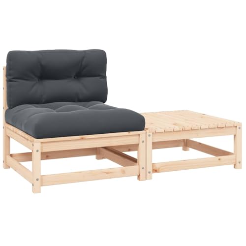 3-TLG. Garten-Lounge-Set mit Kissen, Massivholz Kiefer, Modular Design, Gartensofa, Balkonmöbel Set, Sitzbank Outdoor, Anthrazit, 70 x 70 x 67 cm von HaoChrymec