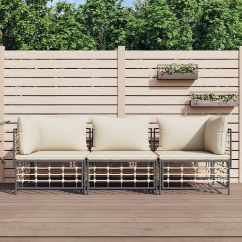 3-TLG. Garten-Lounge-Set mit Kissen Anthrazit, Poly Rattan, Modulares Design, Bequemes Sitzgefühl, Gartenstühle, Balkon Stuhl, Outdoor Stuhl, Terrasse, 72 x 72 x 66 cm von HaoChrymec