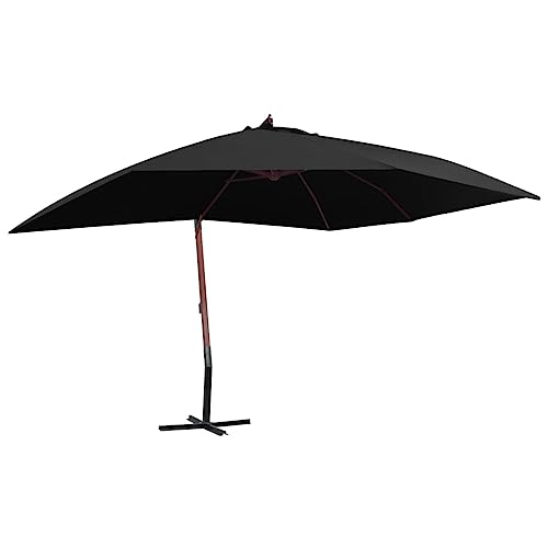 Ampelschirm mit Holz-Mast, UV-beständiges Polyester, Freitragendes Design, Sonnenschirm Balkon, Sonnenschirm Terrasse, Strandschirm, Schwarz, 400 x 300 x 285 cm von HaoChrymec
