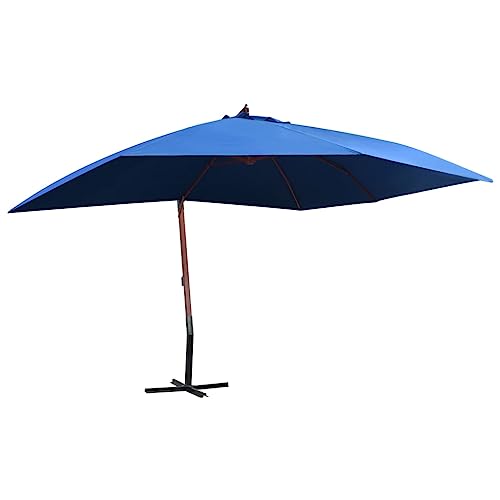 Ampelschirm mit Holzmast, 400x300 cm, UV-beständiges Polyester, Kurbelmechanismus, Sonnenschirm Balkon, Sonnenschirm Ampelschirm, Terrasse, Blau von HaoChrymec