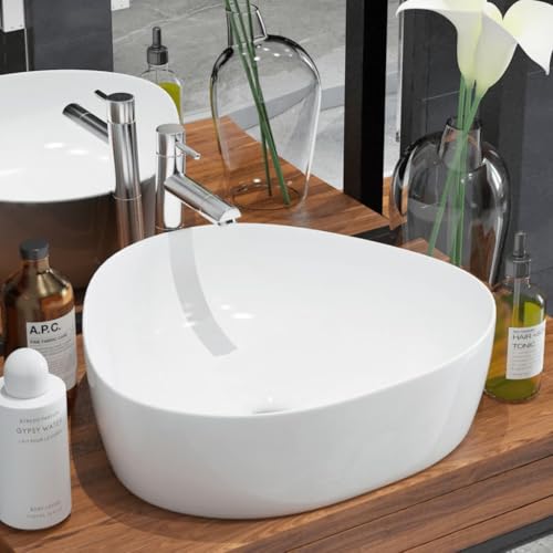 Aufsatzwaschbecken aus Keramik mit Glasierter Oberfläche, Dreiecksform, Modernes Design, Waschbecken Bad, Handwaschbecken, Gäste WC, 50,5 x 41 x 12 cm, Weiß Aufsatzwaschbecken aus Keramik mit Glasierter Oberfläche, Dreiecksform, Modernes Design, Waschbecken Bad, Handwaschbecken, Gäste WC, 50,5 x 41 x 12 cm, Weiß von HaoChrymec