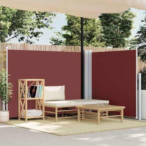 Ausziehbare Seitenmarkise Braun mit UV-beständigem Polyester, Automatische Rückrollfunktion, Sonnenschutz für Balkon und Garten, Sichtschutz, Freistehende Markise, 140 x 600 cm von HaoChrymec