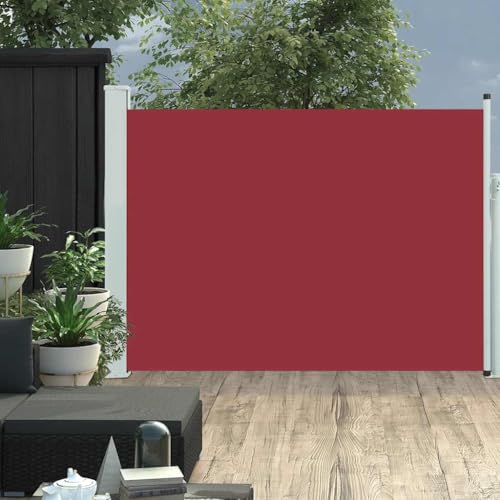 Ausziehbare Seitenmarkise mit PU-beschichtetem Polyester, Pulverbeschichtetem Stahlrahmen, Einziehbare Länge bis zu 500 cm, Sichtschutz für Balkon, Garten oder Terrasse, Rot, 100 x 500 cm von HaoChrymec