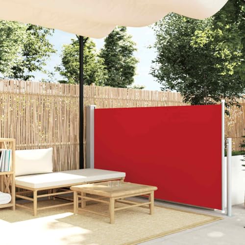 Ausziehbare Seitenmarkise mit PU-beschichtetem Polyester, Pulverbeschichtetem Stahlrahmen, Einziehbare Länge bis zu 500 cm, Sichtschutz für Balkon, Garten oder Terrasse, Rot, 120 x 500 cm von HaoChrymec