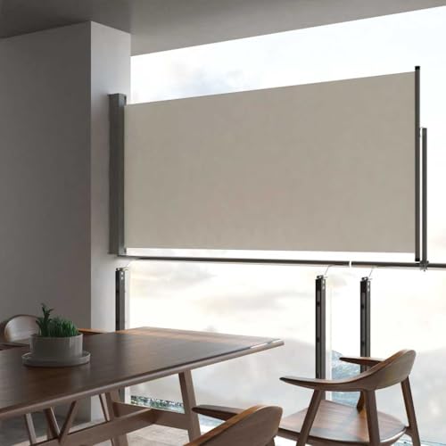 Ausziehbare Seitenmarkise mit Sichtschutz, UV-beständigem Polyester, Pulverbeschichtetem Eisenrahmen, Balkon Markise, Freistehende Markise, 120x300 cm, Creme von HaoChrymec