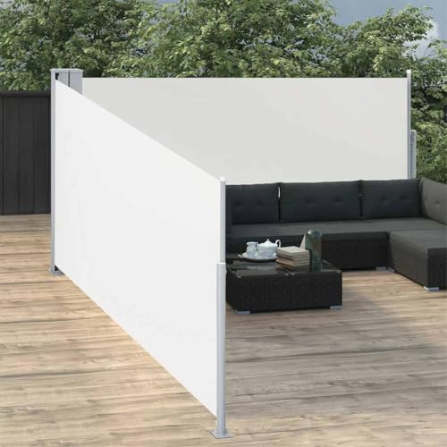 Ausziehbare Seitenmarkise mit UV-beständigem Polyester, Automatische Rückrollfunktion, Sichtschutz für Balkon und Garten, Freistehende Markise, Creme, 100 x 1000 cm von HaoChrymec