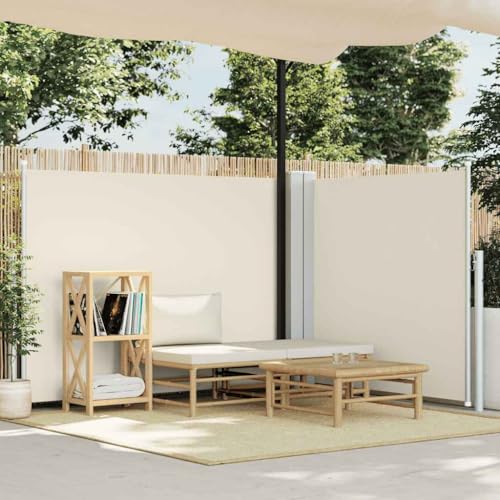 Ausziehbare Seitenmarkise mit UV-beständigem Polyester, Automatische Rückrollfunktion, Sonnenschutz für Balkon und Garten, Sichtschutz, Creme, 140 x 600 cm von HaoChrymec