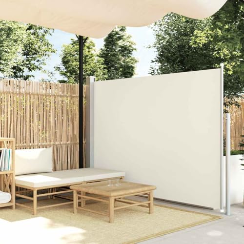 Ausziehbare Seitenmarkise mit UV-beständigem Polyestergewebe, Pulverbeschichtetem Stahlrahmen, Sichtschutz Balkon, Freistehende Markise, Sonnenschutz für den Garten, Creme, 160 x 500 cm von HaoChrymec