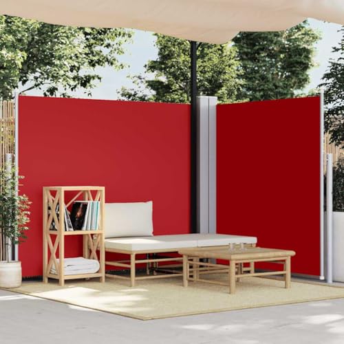 Ausziehbare Seitenmarkise mit UV-beständigem Polyesterstoff, Automatische Rückrollfunktion, Sichtschutz für Balkon, Garten, Freistehende Markise, Rot, 160 x 600 cm von HaoChrymec
