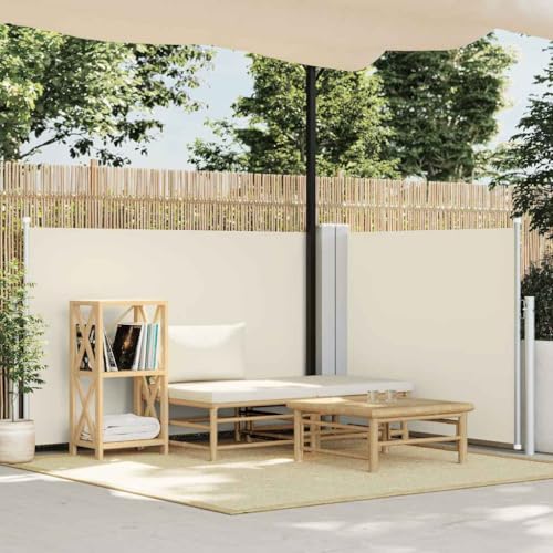 Ausziehbare Seitenmarkise mit UV-beständigem Polyesterstoff, Automatische Rückrollfunktion, Sichtschutz für Balkon und Garten, Freistehend, Creme, 100x600 cm von HaoChrymec