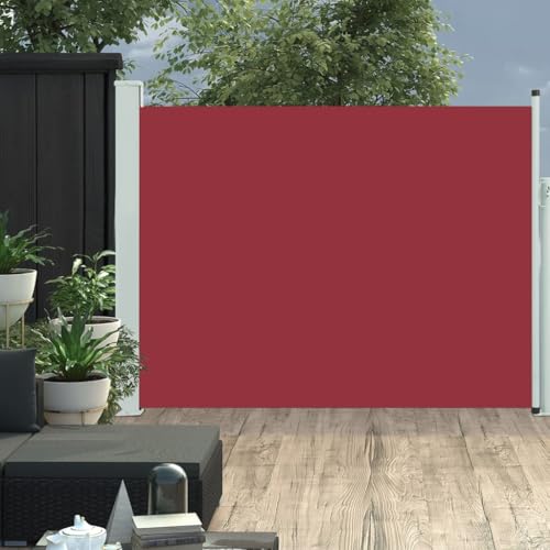 Ausziehbare Seitenmarkise mit UV-beständigem Polyesterstoff, Freistehendes Design, Sichtschutz für Balkon & Garten, Sonnenschutz, Roter Stoff mit Grauem Stahlrahmen, 140 x 0-500 cm von HaoChrymec