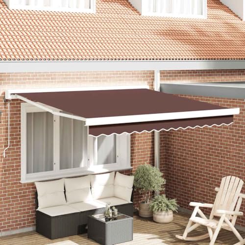 Automatische Markise Braun mit Pulverbeschichtetem Aluminium, UV-Schutz, Einziehbar, Sonnenschutz Balkon, freistehende Markise, 300 x 250 cm von HaoChrymec