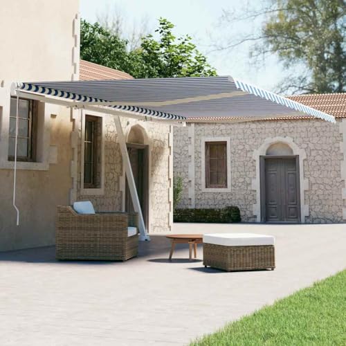 Automatische Standmarkise mit Pulverbeschichtetem Aluminiumrahmen, Einziehbar, Sonnenschutz für Balkon, Freistehende Markise, Blau/Weiß, 500x300 cm von HaoChrymec